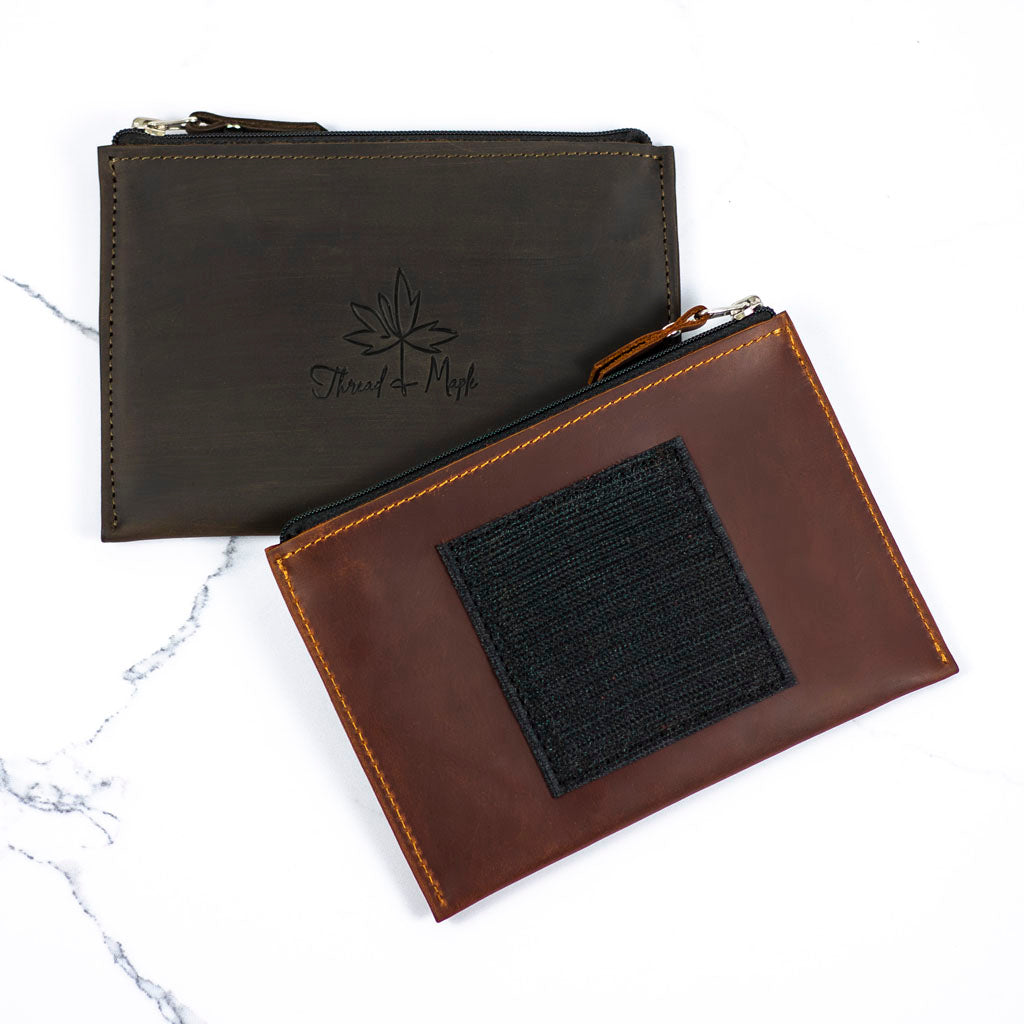 Leather Zip Pocket Velcro Tab