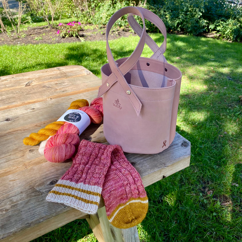 Thread and maple knitting gift basket in pink