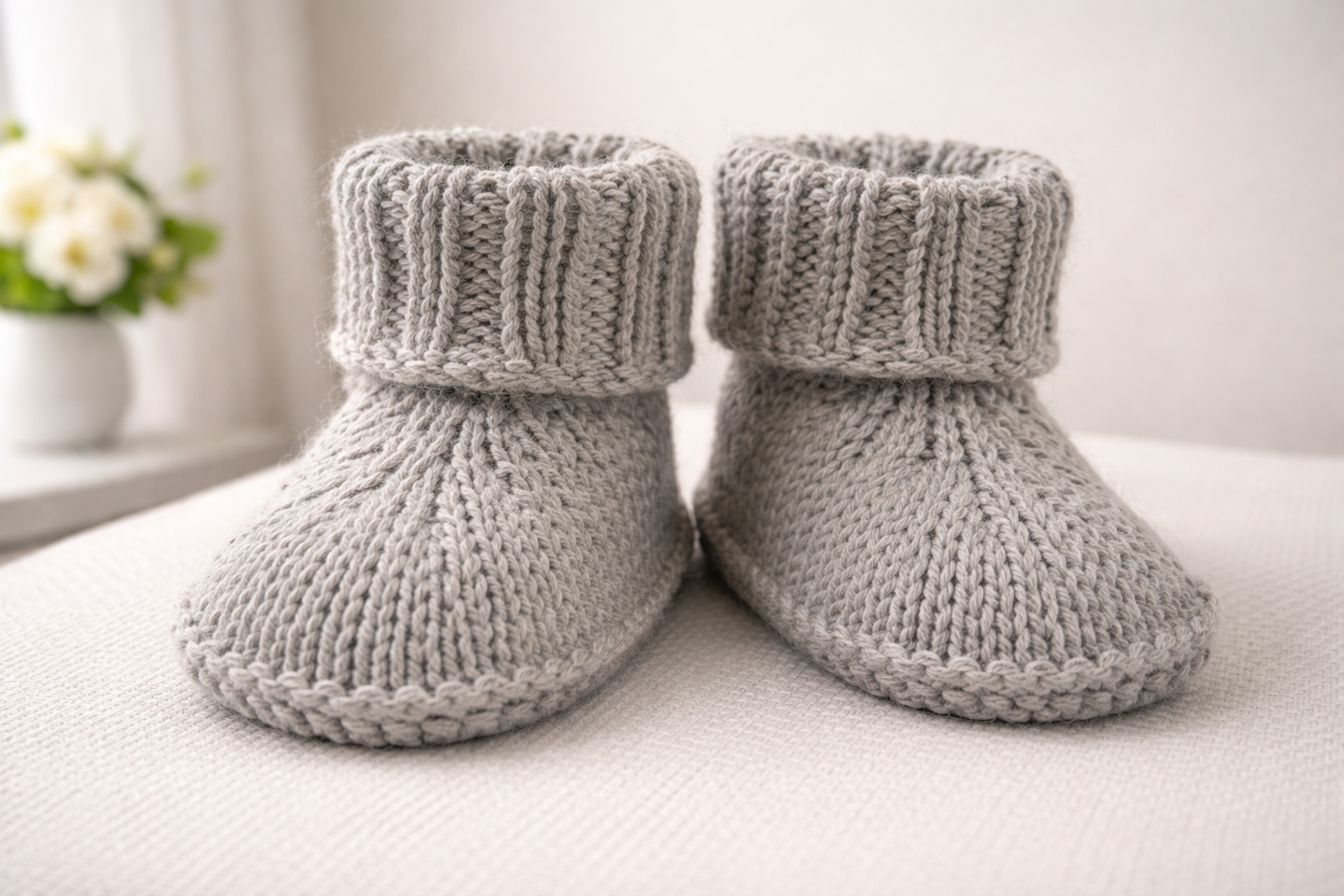 Knitted baby booties with cuffs