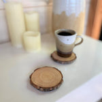 handmade cedar wood coaster with mug