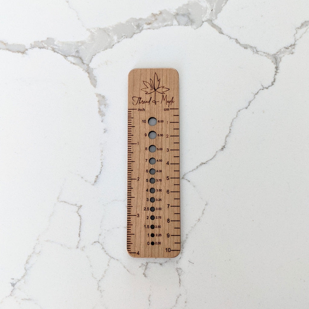 Cherry Measuring Ruler Cherry Wood Needle Gauge Ruler | Knitters Tools – Thread and Maple