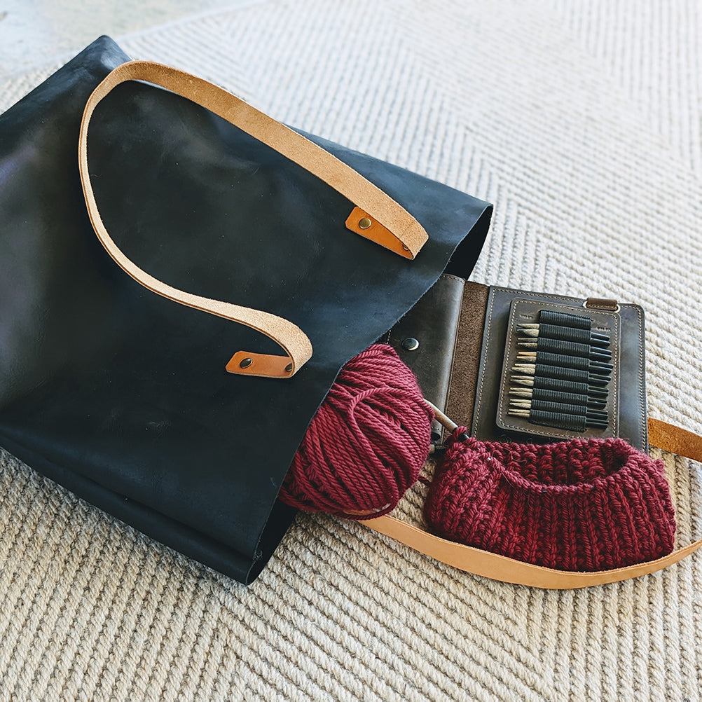 Leather Mini Bucket Bag  Knitting Project Bags – Thread and Maple