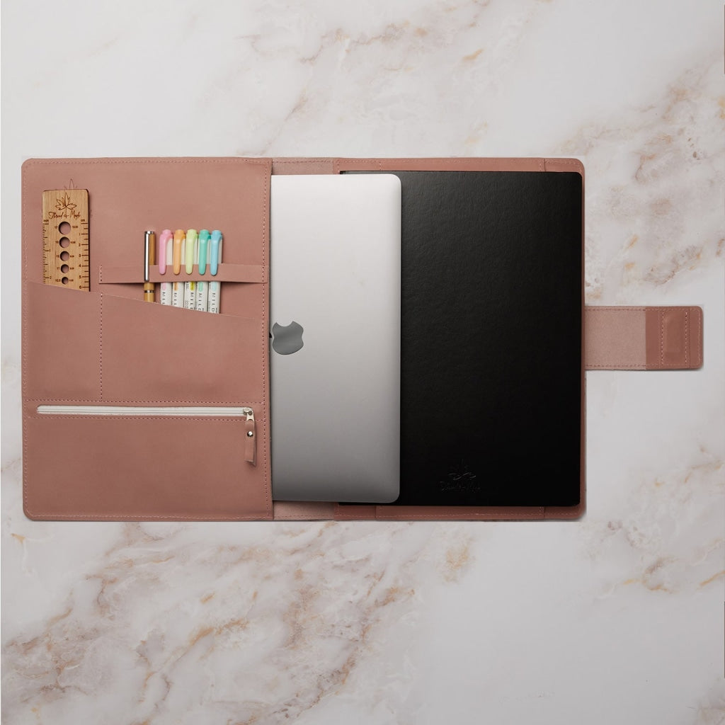 pink leather folio for A4+ notebook and macbook pro 13"