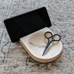 wooden phone holder with magnetic tray, designed for pattern reading on your device while you knit