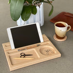 maple wood ipad tablet tray with removable coaster and pen compartments