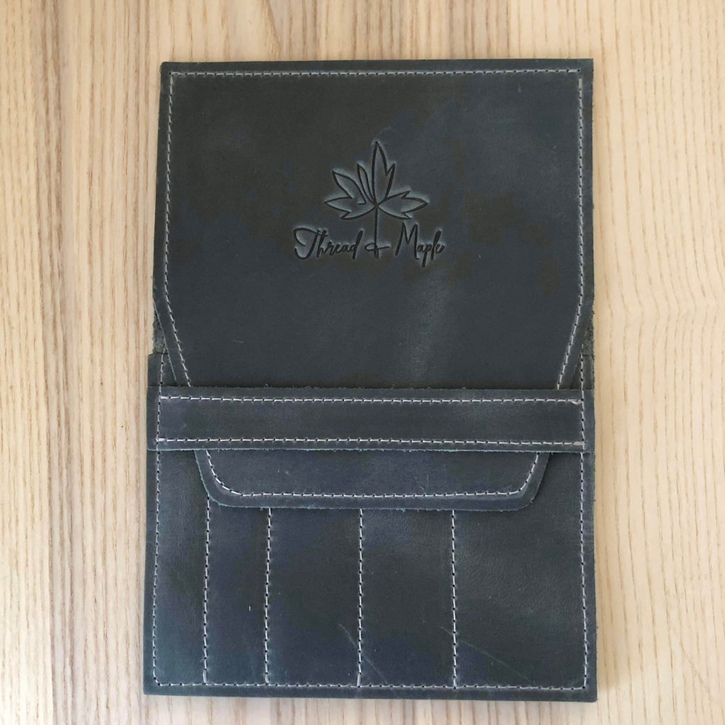 Black Leather Needle Book, Needle Storage in Leather and Felt
