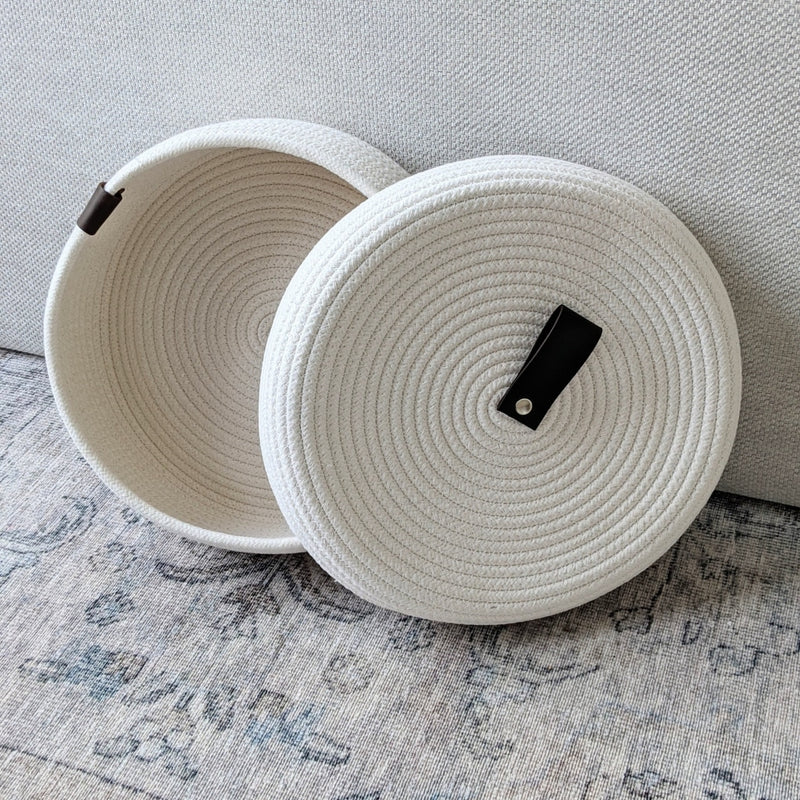 knitting storage basket made from cotton rope